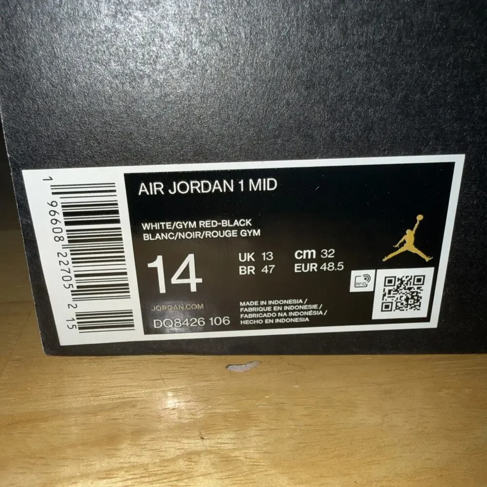 Size 14 - Air Jordan 1 Mid Black Gym Red New OG BOX